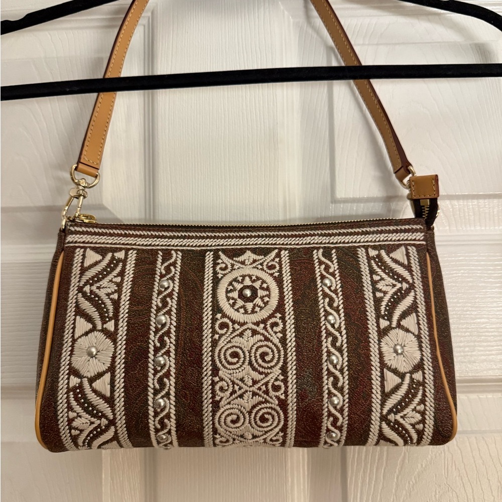 Etro Brown and Cream Shoulder Bag with Ornate Design